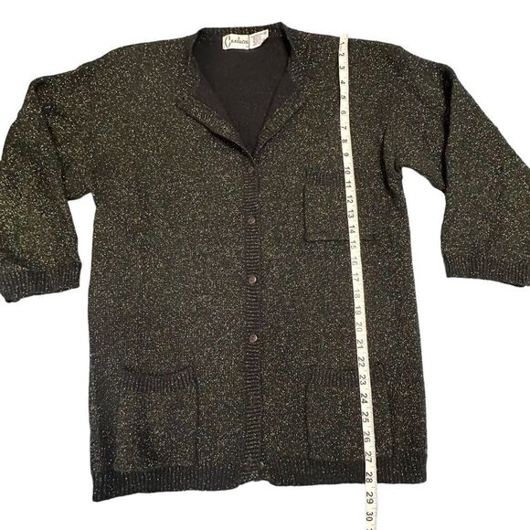 Vintage 80s Carducci Black Lambswool cardigan with gold and green sparkle Medium - Picture 6 of 8